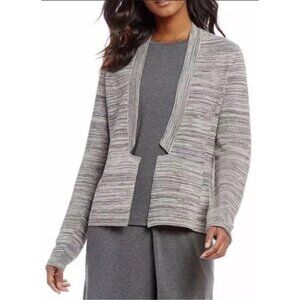 Eileen Fisher Striped Knit Open Front Tencel Lyocell Cardigan Gray Size XL